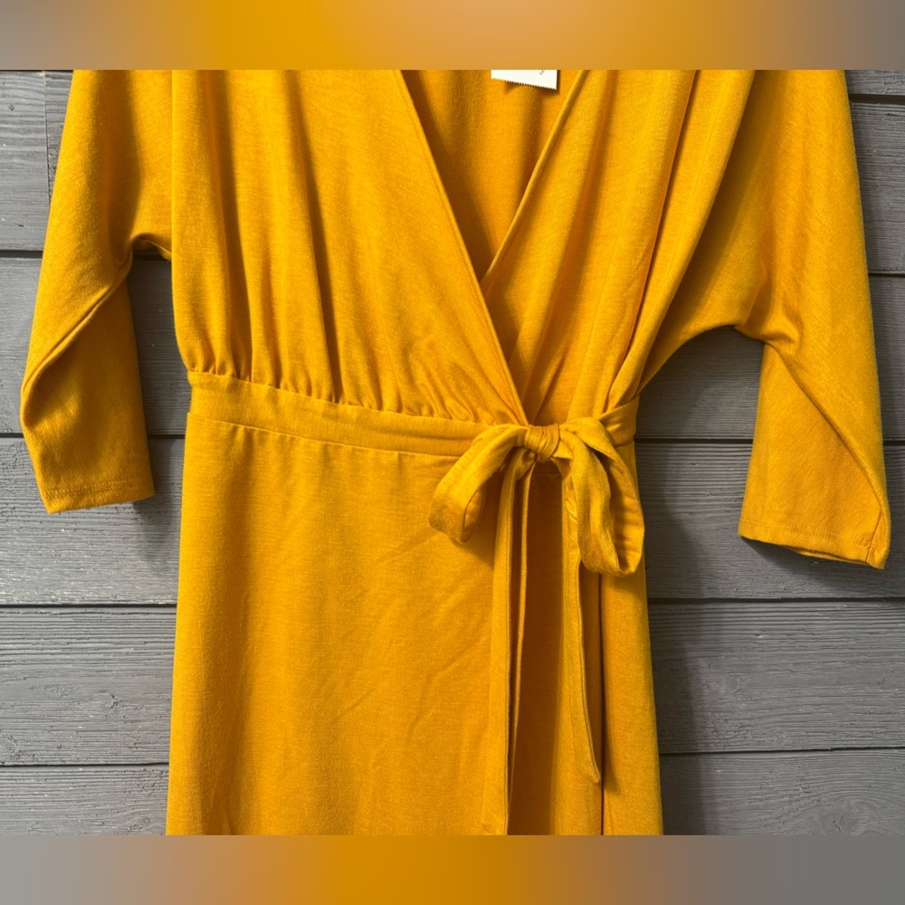 NWT A.N.D. EAWY Mustard Yellow Asymmetrical Wrap Dress Sz M Spring Summer Party - Picture 7 of 15
